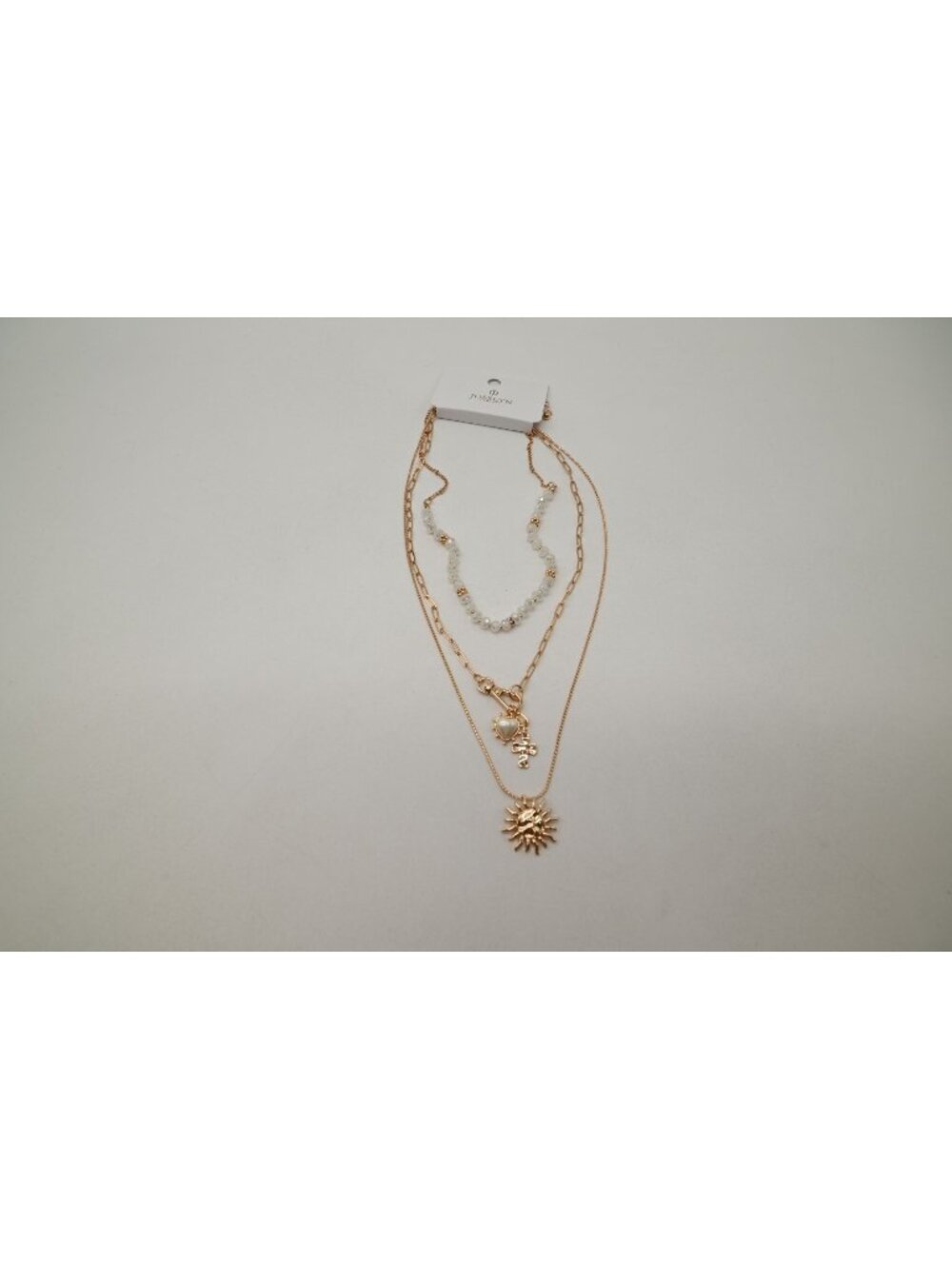 NWT Josslyn Multi Beaded Layer Sun Heart Cross Charm Necklace Gold Tone Stack
